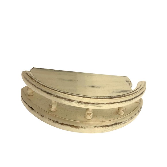 Rustic Beige Distressed Oak Wood 1/2 Moon Shape Wall Shelf Decorative Front Rail - Picture 3 of 8